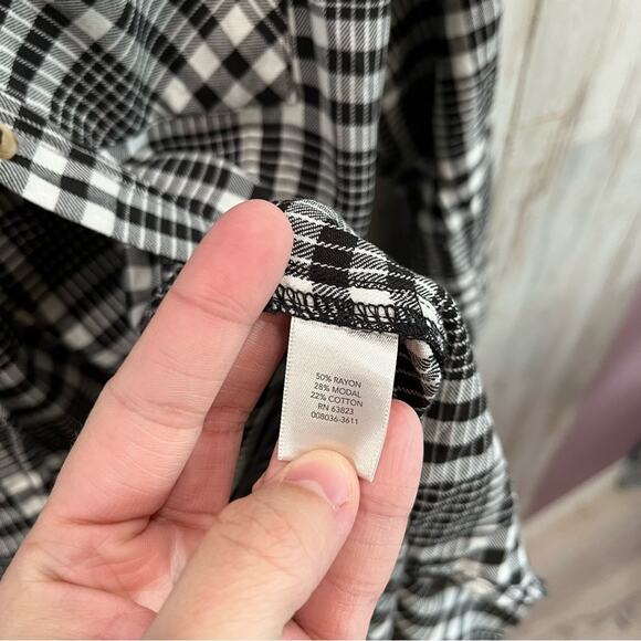 Christopher & Banks Black Plaid Button Front Long Sleeve Shirt - Picture 3 of 5